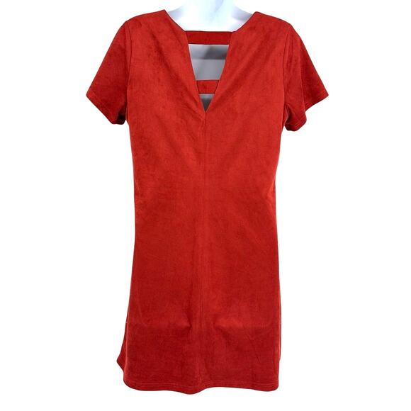 Skies are Blue Faux Suede Dress Sz M Soft Grunge Whimsigoth Y2K Rust Earthy Lace - Picture 6 of 9